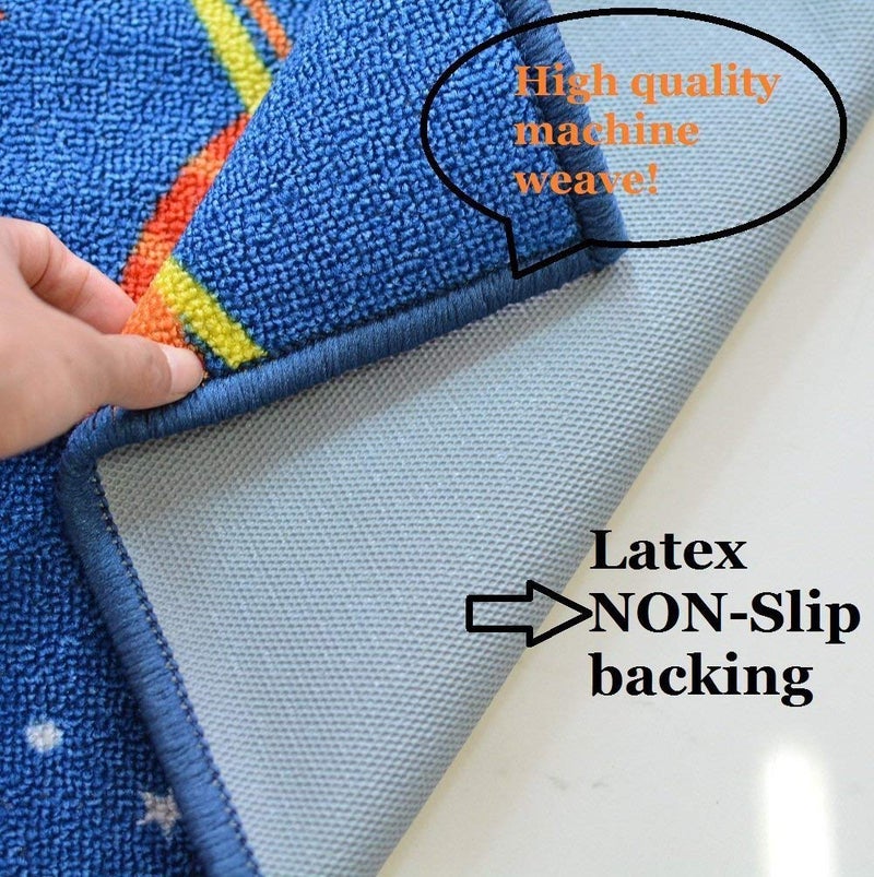 HUAHOO Blue Solar System Kids Area Rug Educational Learning Carpet Fun Rug Children Area Rug for Playroom & Nursery - Non Skid Gel Backing (79" Round, Round Solar System) - Image 2